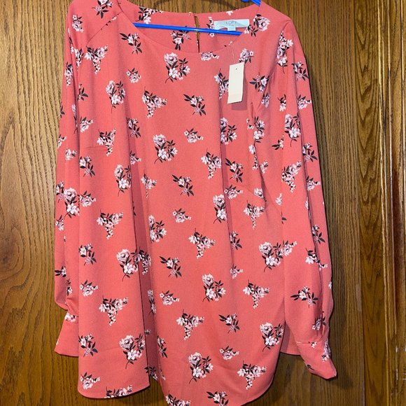 LOFT Tops - Loft women's plus coral floral long sleeve top size 20